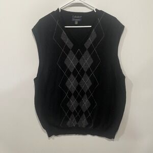 Club Room Estate Merino Wool Argyle V Neck Sweater Vest XXL Black Grey